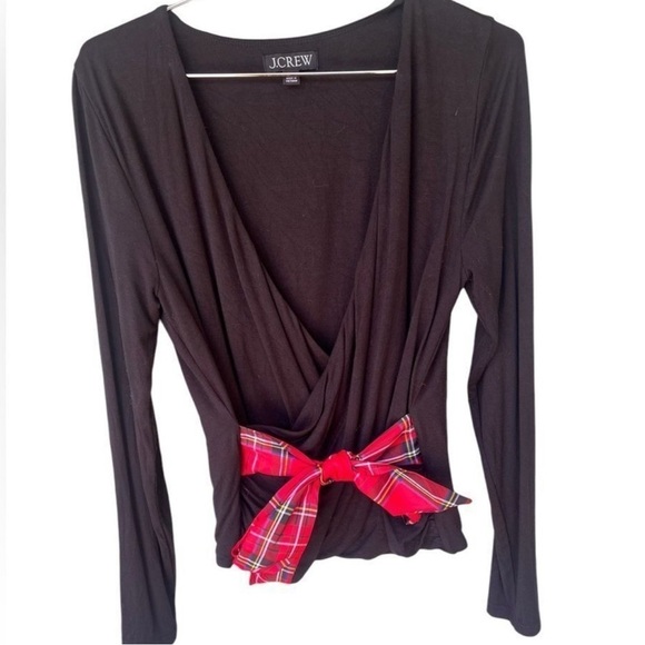 J.Crew FormKnit long-sleeve wrap top plaid tartan bow M - Picture 2 of 2